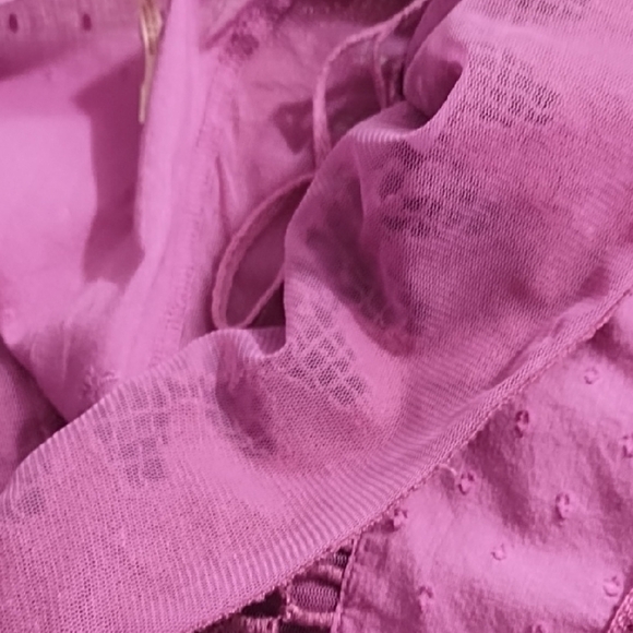 Free People Raspberry Boho Cotton Crochet Ruffled Dobby embroidered Blouse Top - Picture 11 of 13